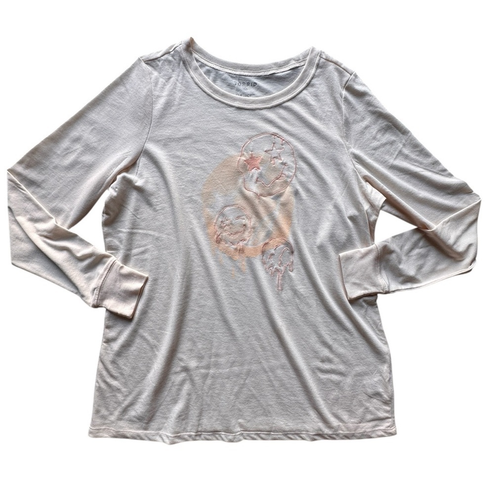 Torrid Shirt Women’s Pink Sheer Drippy Smiley Star Classic Fit Jersey Tee Sz00